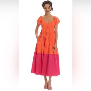Donna Morgan Color Block Tiered Dress.